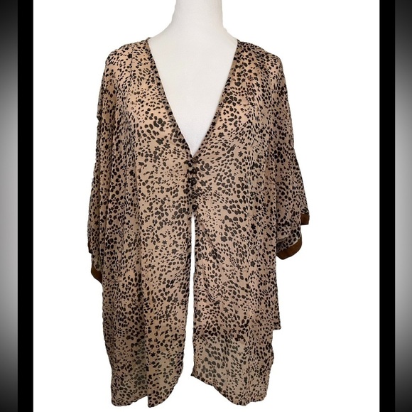 Free People Intimately Free Open Front Semi Sheer Tan Brown Top Oversized Small - Picture 1 of 6